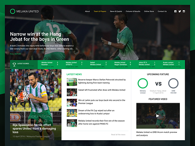 Melaka United Landing Page football green landing page ui user interface website