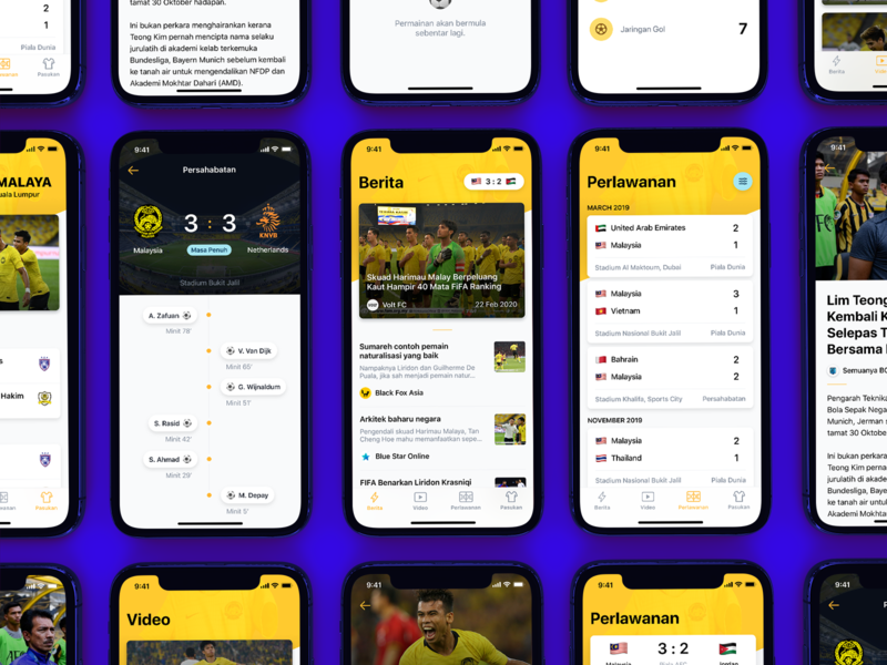 🐯 Harimau Malaya Mobile App app articles football goal mobile app mobile ui player score soccer sports timeline ui user interface ux