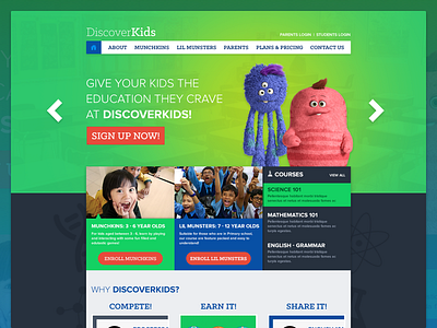 DiscoverKids concept education homepage kids landing page monsters ui ux website