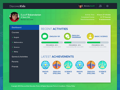 Discoverkids - Dashboard concept dashboard education kids landing page monsters ui ux website