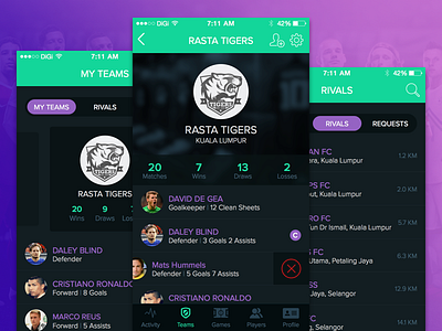 Teams app fitness futsal ios login mobile score sports stats swipe to delete tab bar teams
