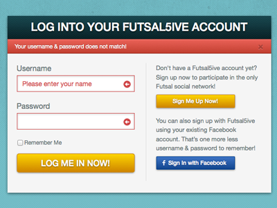 F5 Login bootstrap buttons error form futsal login notification password signup ui username