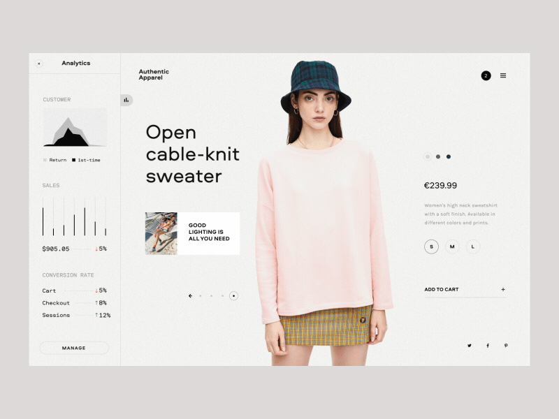 eCommerce Analytics clean ecommence grid landing minimal product page ui