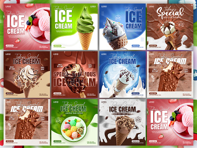 Special delicious ice cream social media banner post design temp