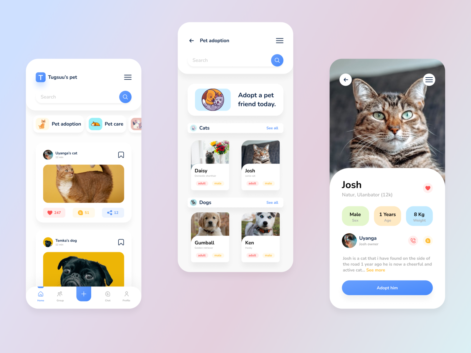 foster pet app ui by tugsuu on Dribbble