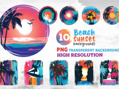 10 Beach Sunset Backgrounds design graphic design illustration svg