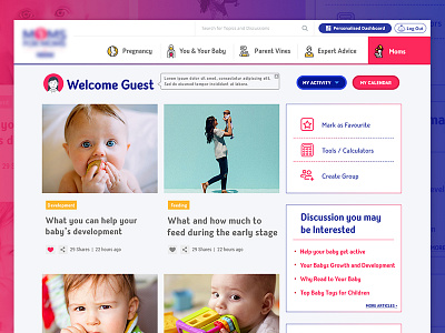 Dashboard Page articles baby baby guide blog clean content dashboard gradient