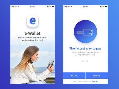 Ewallet app app design. login screen mobile wallet