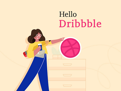 Hello Dribbble! ball character creative debut dribbble flat girl hello vector