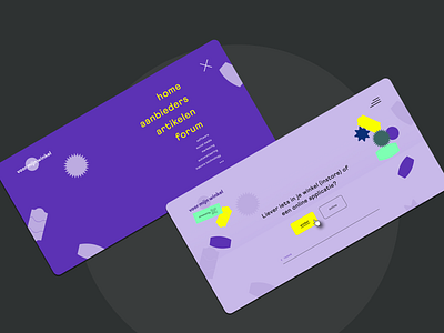 Homepage module / menu layover ● Voor Mijn Winkel branding bright colors homepage identity menu menu design platform purple quiz retail stickers tags technology test ux webdesign website