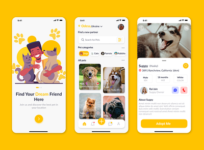 Pet Adoption UI/UX animal animal care app app design cat design dog figma pet pet adoptions pet shop petcare petshop ui uiux user experience ux