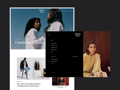 Thirty Five: Home page design & menu blog branding clean design digital fashion lifestyle minimal modern site typography ui vector web website