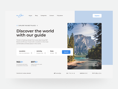 Search service for tours around the world branding design illustration landing landing page logo tickets travel traveler typography ui ux vector visual design world