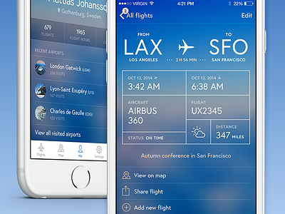 Flight Log App app clean design flat flight interface ios iphone mobile photoshop ui ux