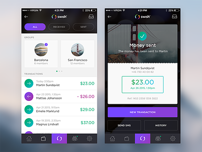 Swish App Redesign app bank clean design groups interface ios ios app iphone money transaction ui