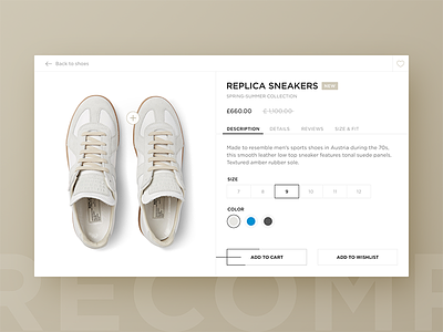 Margiela Product Card app cart clean e commerce fashion interface margiela minimal product shoes shop store