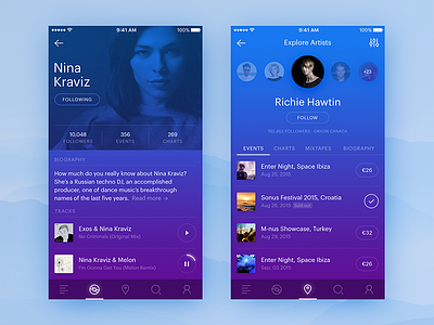 Explore Artists app artist dj event flat interface ios music music player player streaming