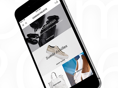 Common Projects Mobile clean concept ecommerce fashion grid iphone minimal shop sneakers ui ux webshop