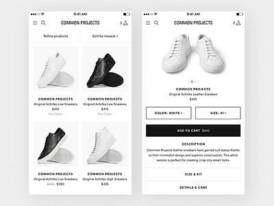 Common Projects Mobile clean concept ecommerce fashion grid iphone minimal shop sneakers ui ux webshop
