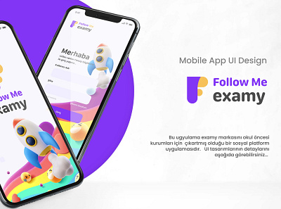 Follow me examy app branding design logo mobile ui