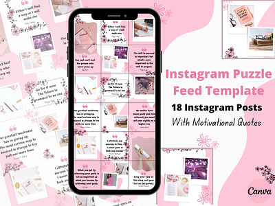 Instagram Puzzle Feed,18 Instagram Posts with Motivational Quote 2022 templates canva templates design graphic design illustration post instagram template template
