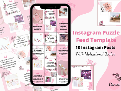 Instagram Puzzle Feed,18 Instagram Posts with Motivational Quote