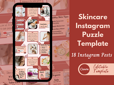 Skincare Instagram Puzzle Template , 18 instagram Posts 18 instagram puzzle canva templates design graphic design illustration post instagram template skin care template