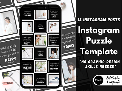 Black and White Instagram Puzzle Template | 18 Posts business instagram template business social media puzzle business social media templates canva templates graphic design graphic template instagram puzzle template post instagram template social media templates