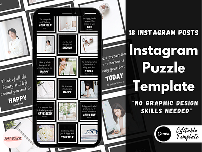 Black and White Instagram Puzzle Template | 18 Posts