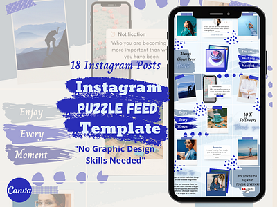 Instagram Puzzle Feed Canva Templates-Blue business instagram template canva templates design editable template graphic design illustration instagram puzzle template post instagram template template