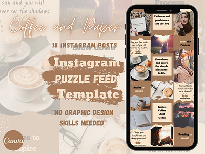 Canva Instagram Puzzle Feed Template | Coffee & Paper business instagram template canva templates design editable template graphic design post instagram template template