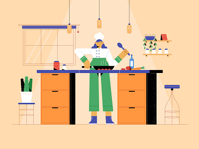 kitchen animation character design flat illustration motion vector