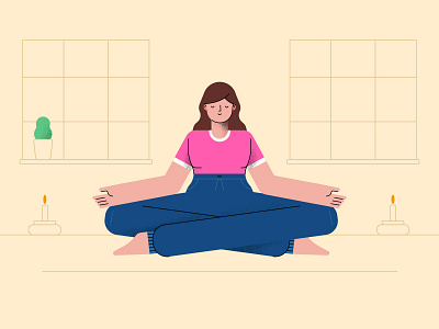 Woman meditating character design flat illustration vector