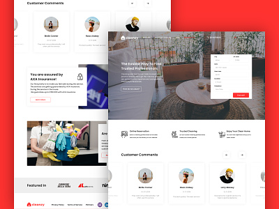 Cleanzy Landing page redesign - UI clean cleaning cleaning service company concept dailyui form landing page red redesign ui web website