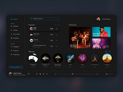 Music Player Dark Mode - UI app clean concept dailyui dark mode music player redesign ui