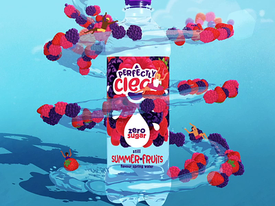 Perfectly Clear TV Ad advert advertising blackberry bottle characters clouds feet flavour fruit fruity fun raspberry slide splash strawberry summer water waterslide