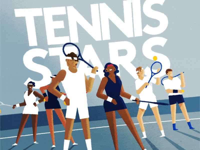 Tennis Stars 2d animation after effects animation athlete ball bounce character animation djokovic federer motion design nadal osaka serena sport tennis tennis ball tennis player venus