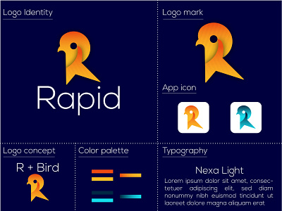 Modern minimalist bird logo with R Letter