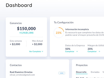 Dashboard with Earnings Panel chart configuration percentage contacts dashboard dashboard design dashboard ui earnings money month earning percentage tabs week earnings