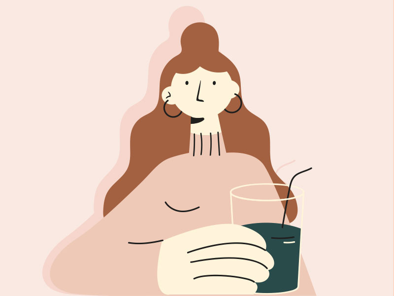 Drink more water linework glass draw branding water pink pastel person design styleframe vector illustration man girl woman character