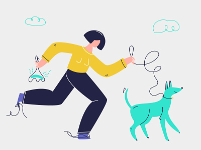 Dog Walking Mayhem animal character chill design dog draw girl green illustration man outdoor pastel person poop run sport styleframe vector walking woman