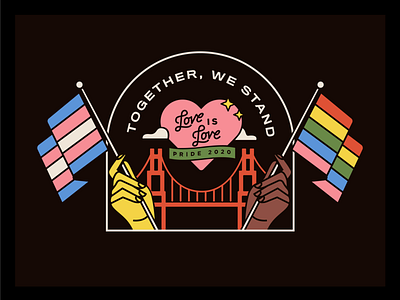 happy pride! badge bridge design flag golden gate illustration love is love pride proud rainbow san francisco