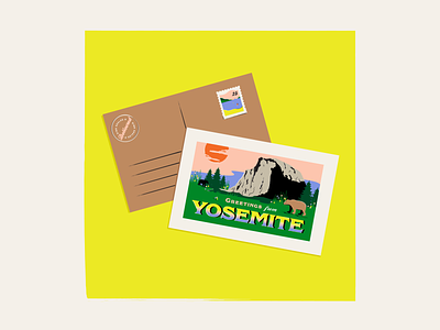 yosemite postcard california el capitan illustration national park postcard vintage yosemite