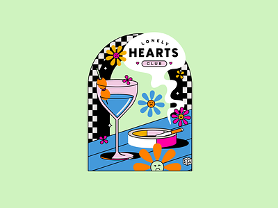 Lonely Hearts Club cigarettes club disco groovy hearts illustration line art martini music psychedelic