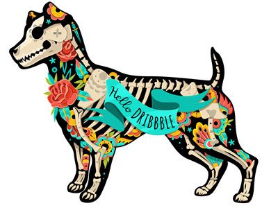 Jack Russell animal bones colorful dog flowers friend jack russell ornaments roses skeleton skull vector