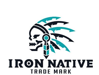 Iron Native Gym Logo american branding design feather gym icon illustration illustrator indian indigenous line logo minimalist native negative space portrait skeleton skull type vector