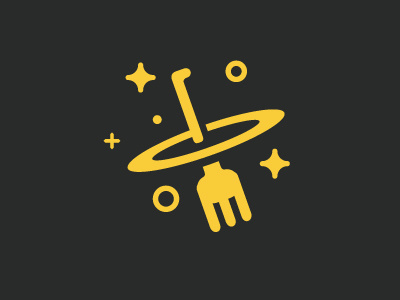 Cosmic Eats flat food fork icon illustration logo minimal planets satellite space stars vector