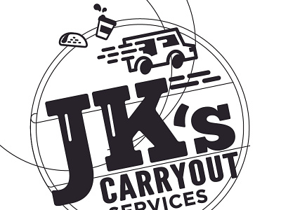 JK's Carryout coffee flat icon line logo logotype tacos truck