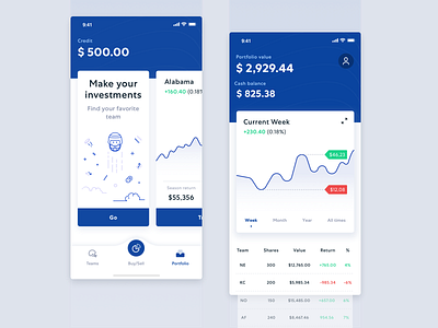 Football Team Investing App business clean concept design graph illustration interface investment ios mobile ui
