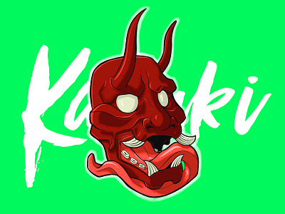 Kabuki Mask asian chinese demon evil face fangs head hong kong japanese lick mask procreate tounge